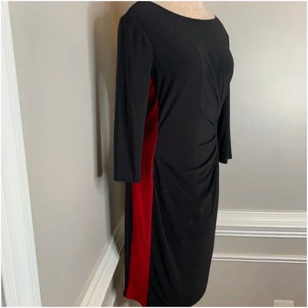 Lauren Ralph Lauren Black and Red Color Block Side Ruching 3/4 Sleeves Size 8
